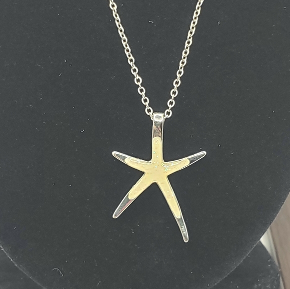 Silver Sparkly White Enamel Starfish Pendant Necklace - Picture 4 of 7